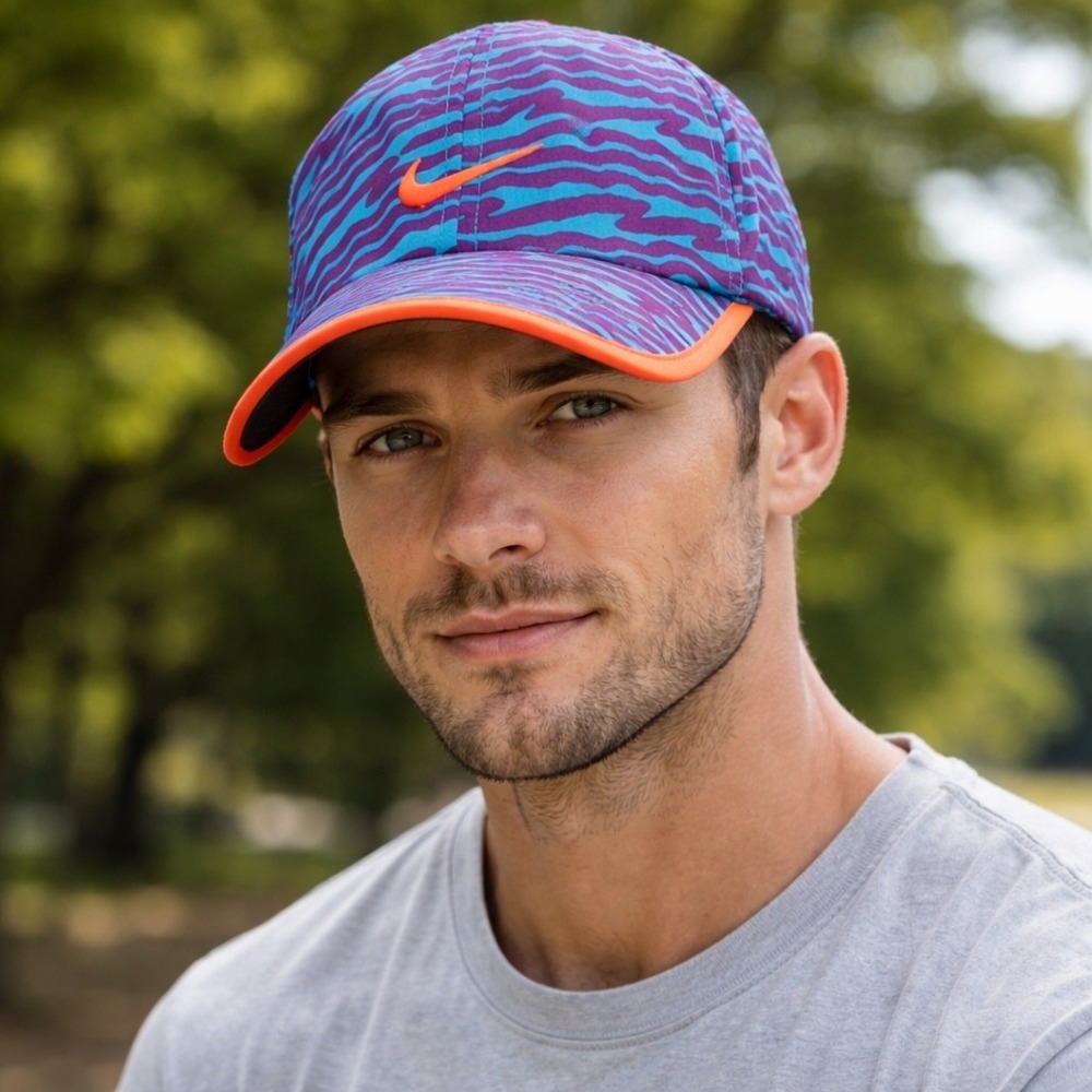 Nike Dri-Fit Featherlight Hat Running Cap Zebra Stripe Green Pink Orange Crazy
